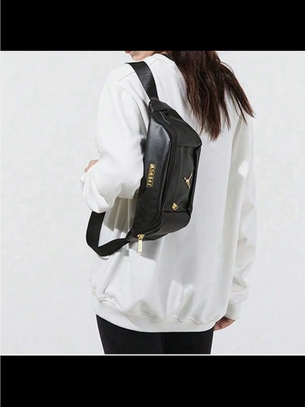 Jordan Black Leatherette Belt Bag with Gold Jumpman Accents
